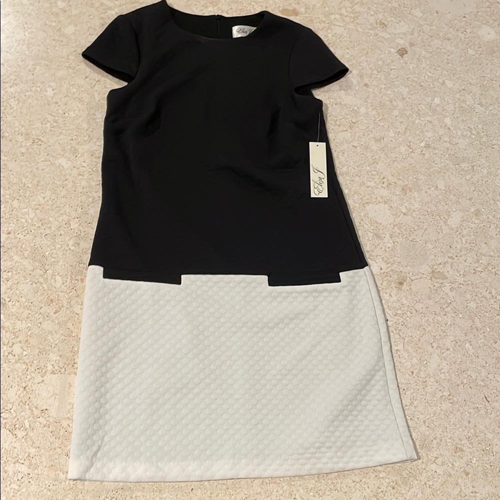 Eliza J Black and White Sheath Dress with Cap Sleeves